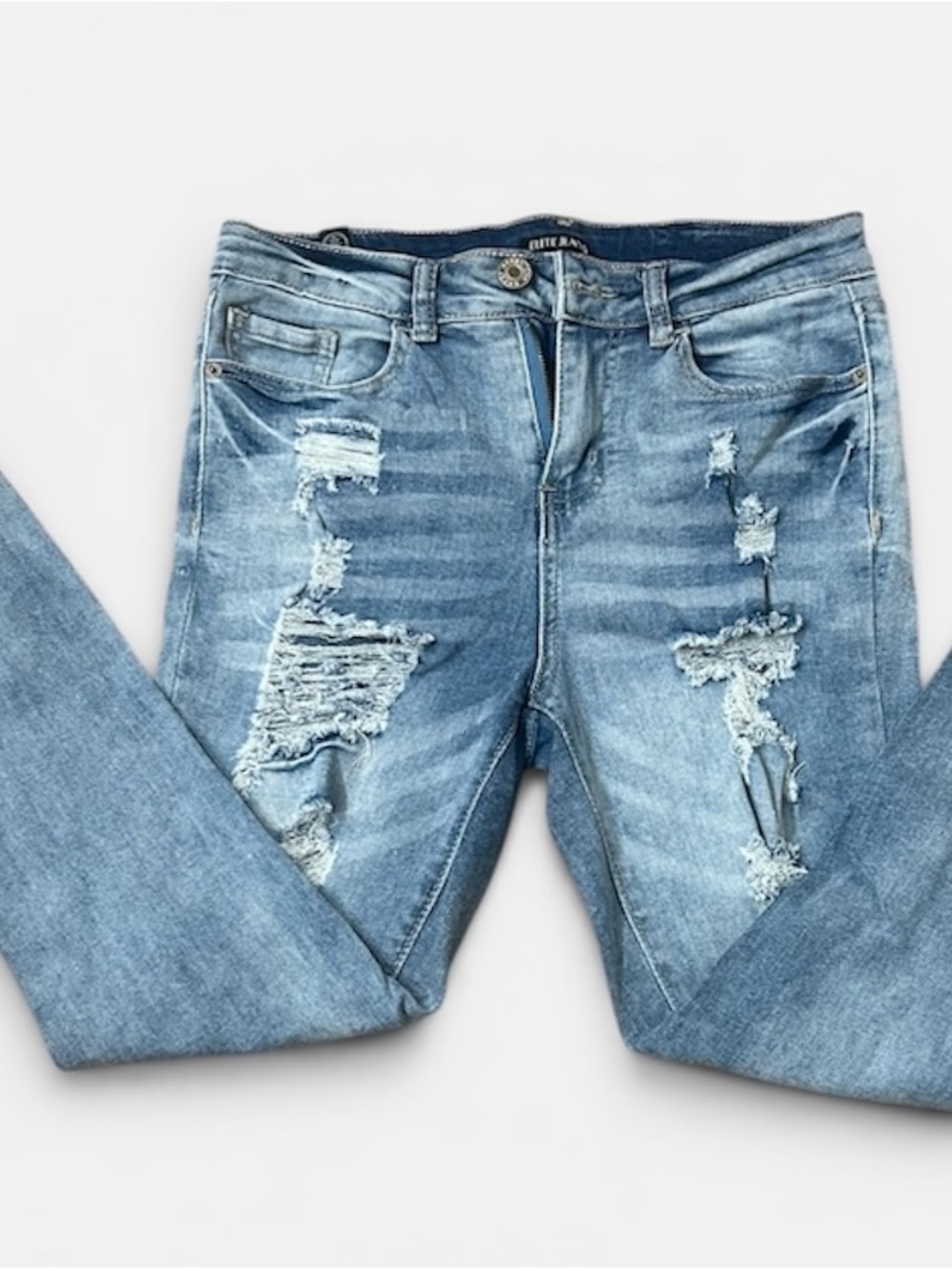 Ripped Skinny Jeans in Light Blue Wash - Women's Stretch Denim
